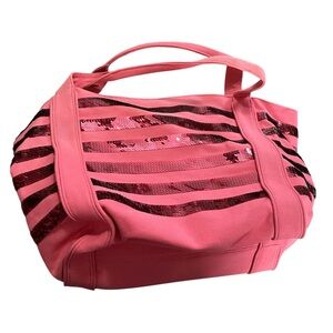 Y2K Pink Sequin Striped Tote Bag Big Buddha